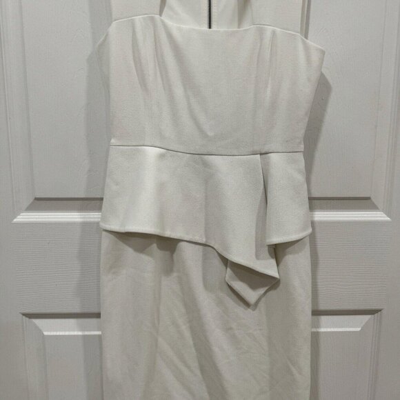 BCBGMAXAZRIA BCBG Maxazaria Simone Peplum Sheath Dress 04 White - Picture 3 of 8